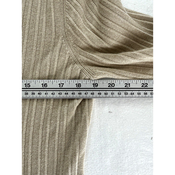 Chicos Womens Size 3 V Neck Sweater Ribbed Beige Gold Threads Metallic Stretchy - Picture 7 of 8